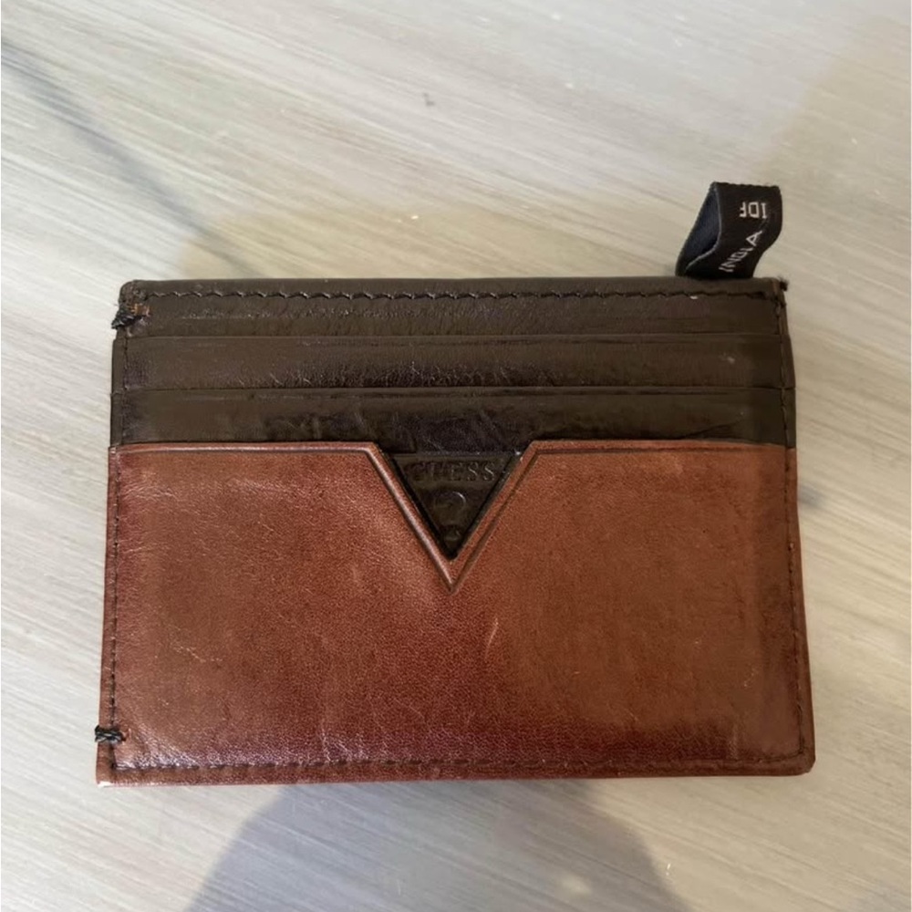 Guess Two-Tone Brown Leather Card Holder